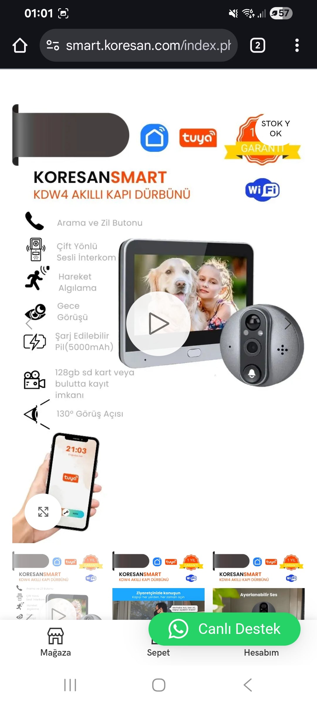 Tuya Wifi Akıllı Kapı Dürbünleri